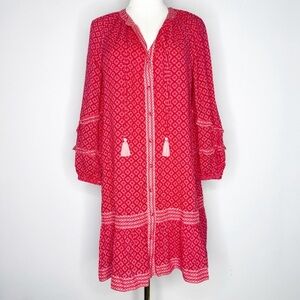 Vineyard Vines Dress Red Boho Tassel Long Sleeve Size Small Lined Cotton Modal